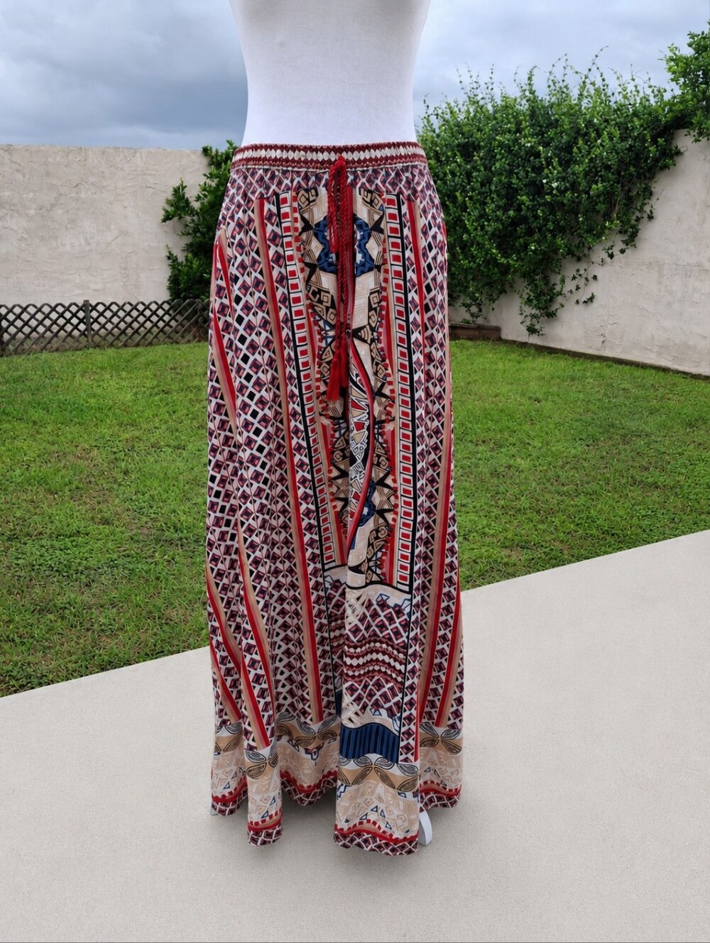 Mix Nouveau Boho Southwestern Tribal Print A-line Maxi Skirt Women Size Large - Picture 10 of 16